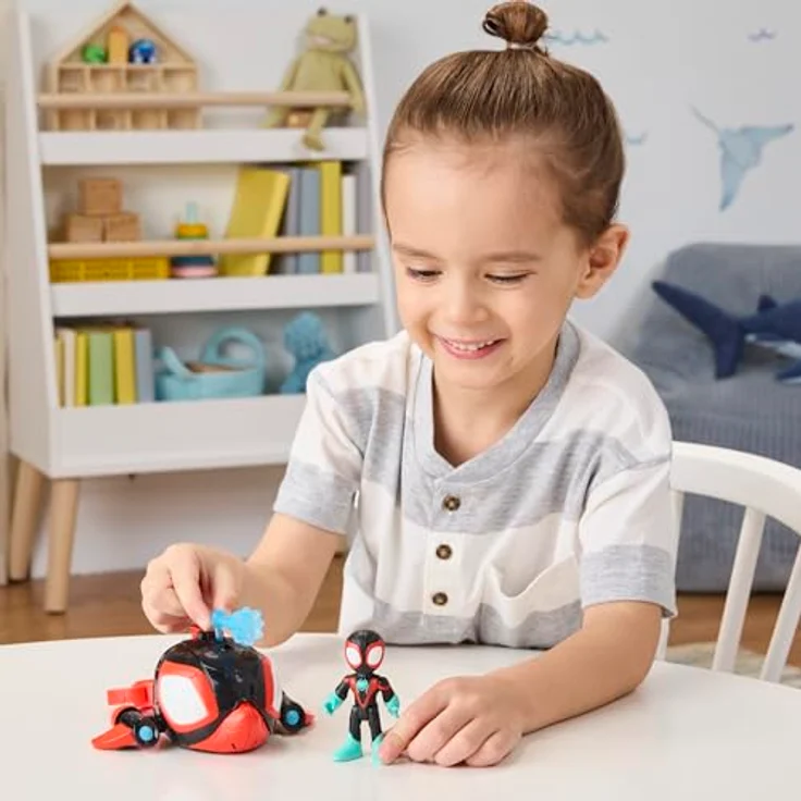 Spidey and his Amazing Friends Marvel Spidey Water-Webs Spielzeug mit 7,6 cm Miles „Spin“ Morales Figur & Delfin-U-Boot – Farbwechsel-Augen, abnehmbares Netz-Accessoire – Disney Jr. – Bild 3