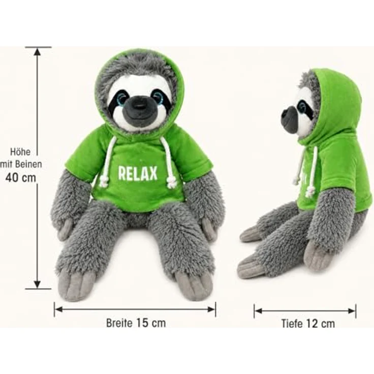 SOMA Faultier Kuscheltier 40 cm, grünes Plüsch Faultier mit Relax Hoodie, weiches Kawaii Plushie für Kinder – Bild 3