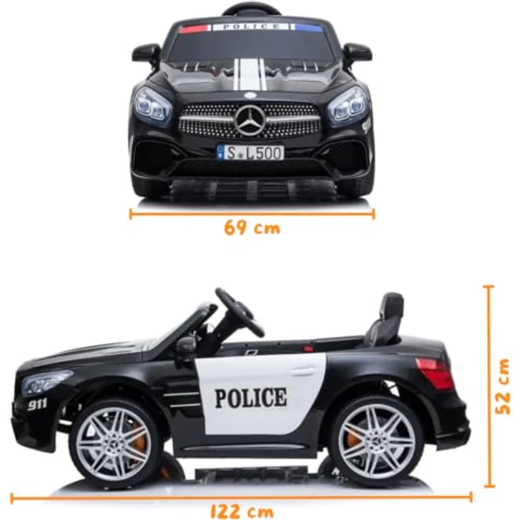 Mercedes Elektro-Polizeiauto 12V SL500 AMG, 1-6 Jahre, Fernbedienung, Schwarz – Bild 10