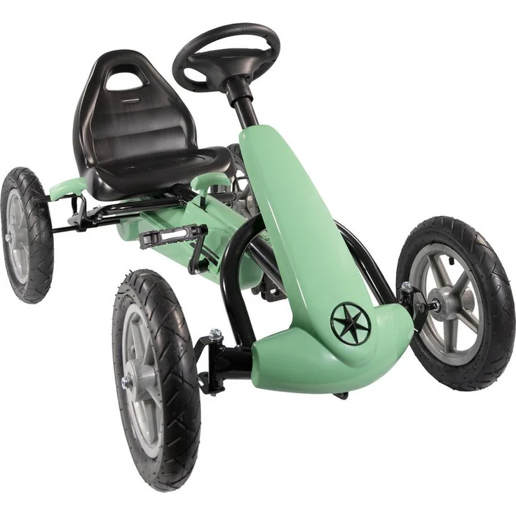 Lemodo Go-Kart Tretfahrzeug mit Handbremse, Leerlauf, Stahlrohrrahmen, rot oder grün, für Kinder ab 5 Jahre