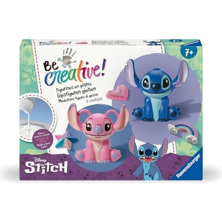 Ravensburger BeCreative Kreativset, Bastelset Gipsgießen Disney Stitch und Angel mit 3D-Gipsfiguren und Dekoteilen – Bild 1