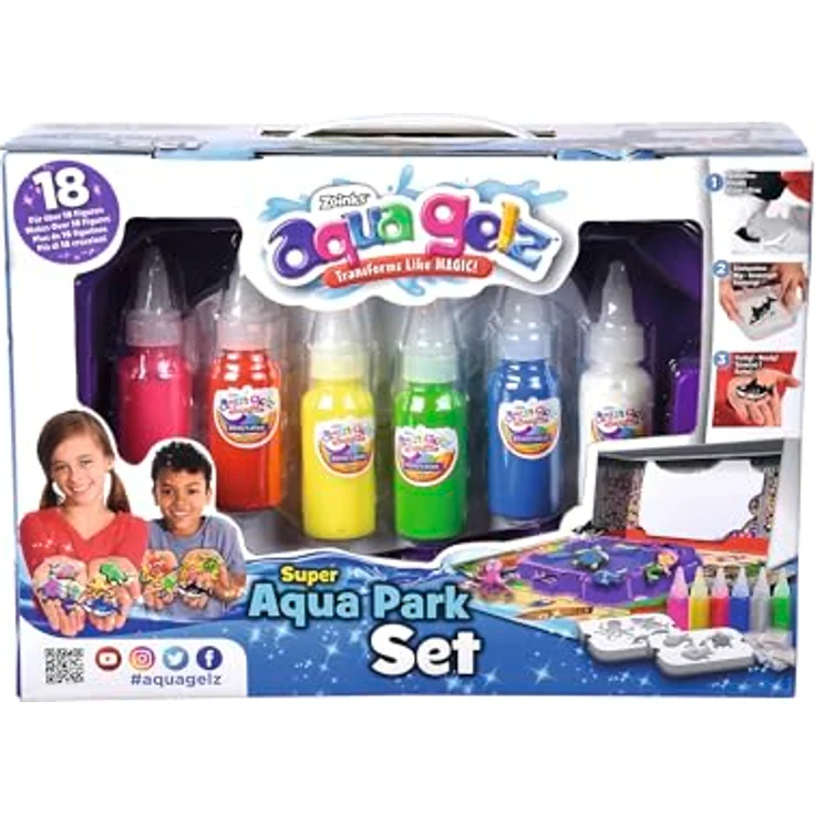 SIMBA Kreativset Aqua Gelz Aqua Park Spielset, inkl. 6 Flaschen Farbgel, 2 Formen und Wasserzusatz für kreative 3D-Figuren – Bild 1