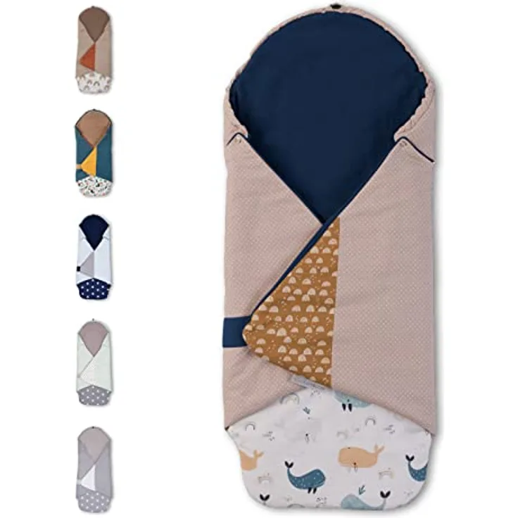 ULLENBOOM ® Einschlagdecke Babyschale, Für Frühling geeignet, Wale (Made in EU) - Babydecke für Autositz (z.B. Maxi Cosi ®) oder Kinderwagen, ideale Decke für Babys