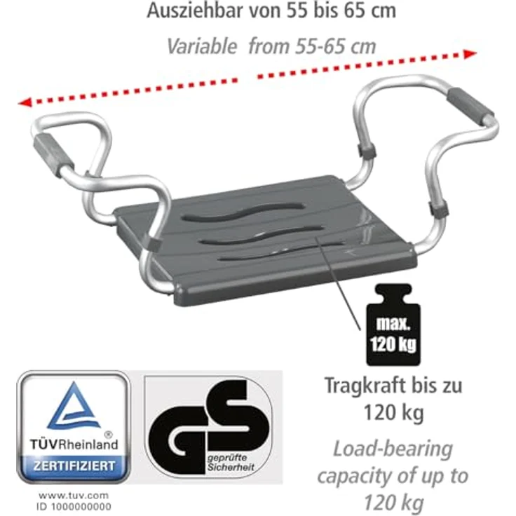 WENKO Badewannensitz Secura, belastbar bis 120 kg, silberfarben, verstellbare Breite – Bild 2