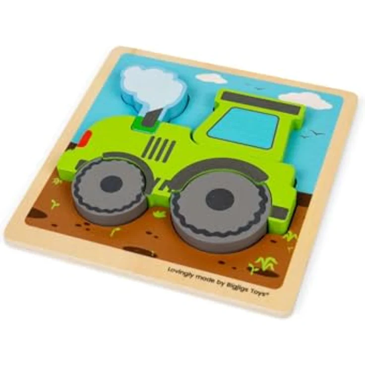 Bigjigs - Wooden Puzzle Tractor mit 5 herausnehmbaren Formen, Holz, bunt, geeignet für Kinder ab 12 Monaten – Bild 5