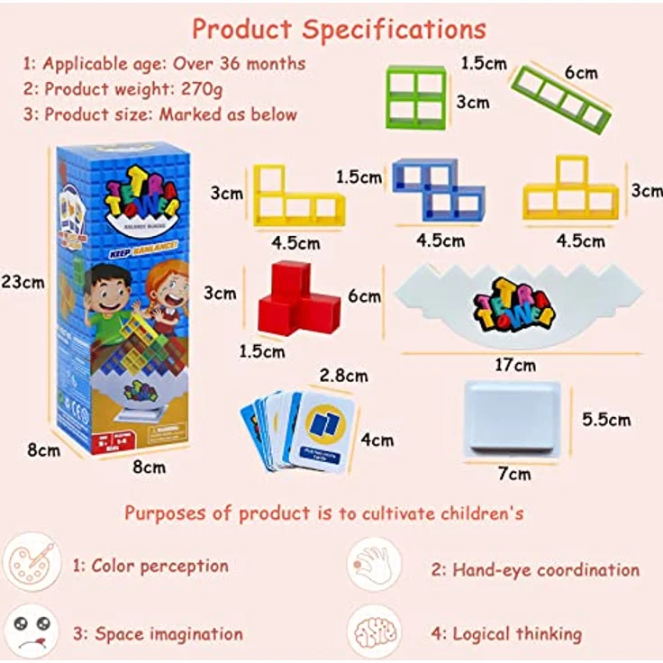 ICEPAPA, Tetra Tower Spiel, Tetris Balance Spielzeug Tower Game, Lustige stapelspiel, Stapelblöcke Balancing Spiel für Jungen und Mädchen ab Jahre 3+ – Bild 7