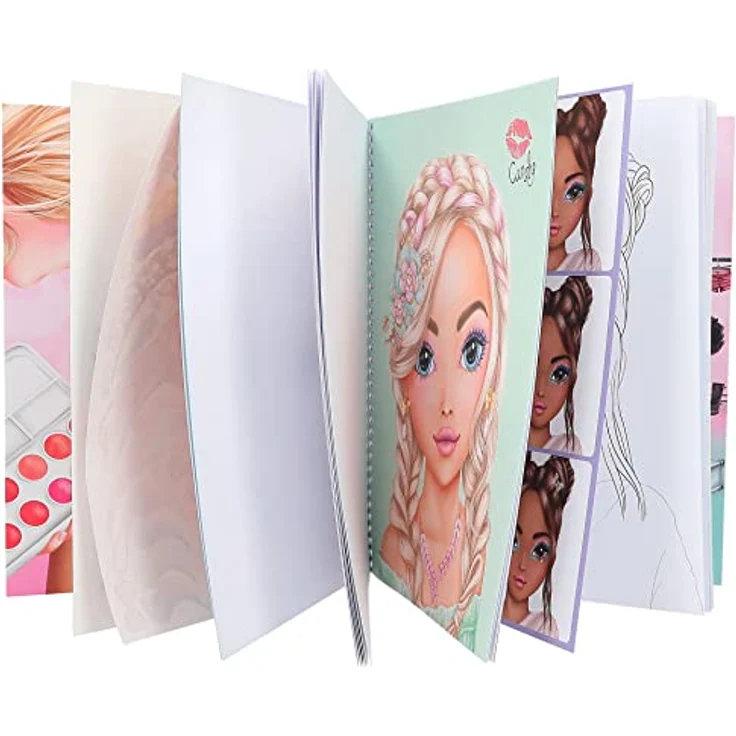 Depesche 12415 Create your TOPModel - Make-Up Malbuch, Ausmalbuch inkl. Stickern, 20 Seiten mit vorgedruckten Gesichtern zum An- und Ausmalen – Bild 5
