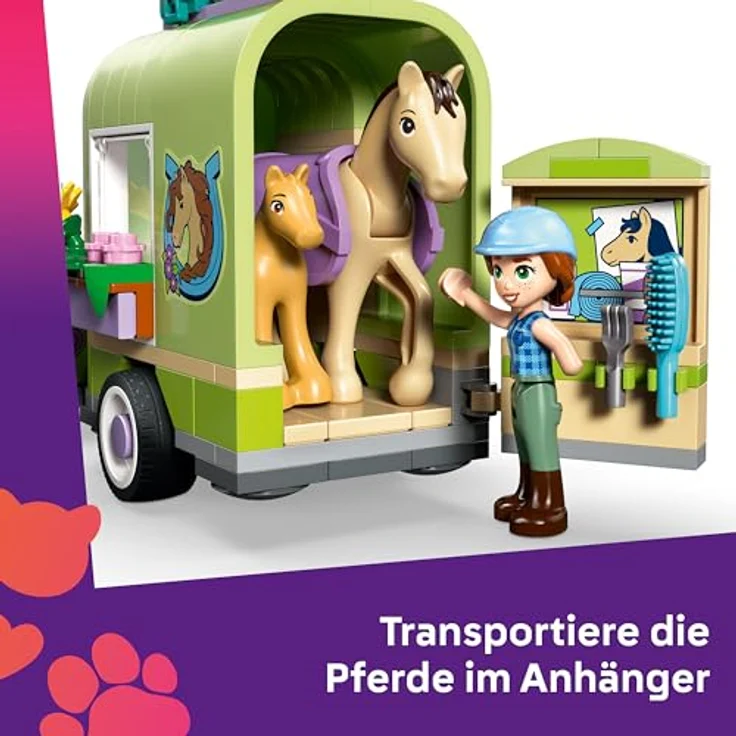 LEGO Friends Pferd und Fohlen mit Pferdeanhänger - Spielset mit 2 Mini Puppen, 4 Tierfiguren, Pflegezubehör und Auto - Geschenkidee für Mädchen ab 7 Jahren - 42695 – Bild 3