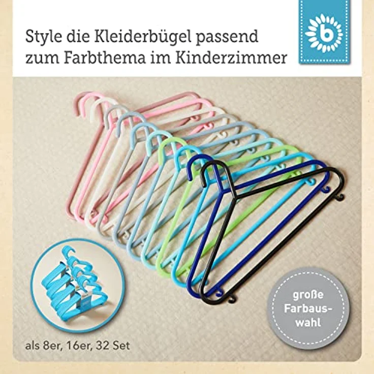Bieco Kleiderbügel Kinder 8 St. Hellblau | Länge ca 30 cm | Baby Kleiderbügel | Kunststoff Kleiderbügel Kinder Baby | Baby Organiser Für Kleiderschrank | Kleiderbügel Baby | Baby Clothes Hangers – Bild 7