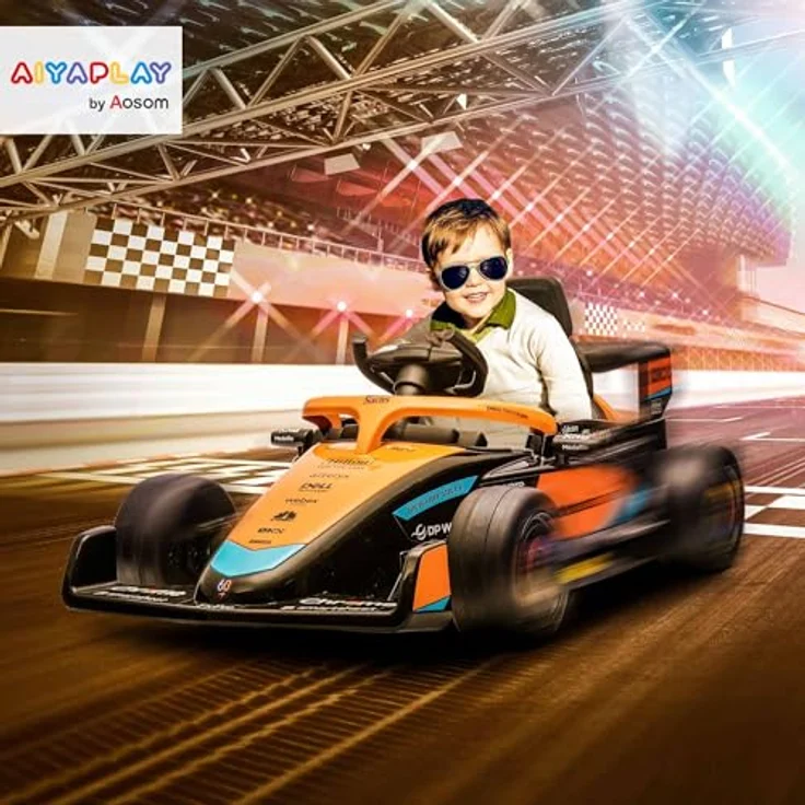 AIYAPLAY Elektro-Kinderauto 12V Kinderfahrzeug mit 2,4G-Fernbedienung, Orange, für 3-5 Jahre Kinder, offiziell lizenziert von McLaren, Dualmotoren, Hupe, USB, Musikfunktion – Bild 3