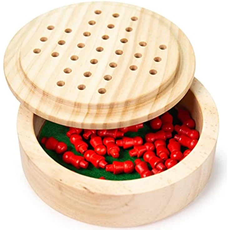 Bigjigs Toys Mini-Solitär aus Holz, handgefertigtes Brettspiel mit 32 Spielsteinen, ideal für Reisen, für Kinder ab 3 Jahren, Maße 12 cm x 12 cm x 4 cm – Bild 3