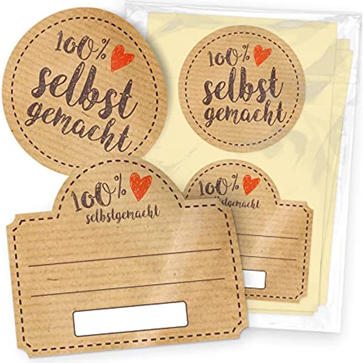 itenga Marmeladen Etikett, selbstklebende Aufkleber aus hochwertigem Papier, 10 runde und 10 rechteckige Sticker, braun, beschriftbar für Einmachgläser und Geschenke – Bild 2