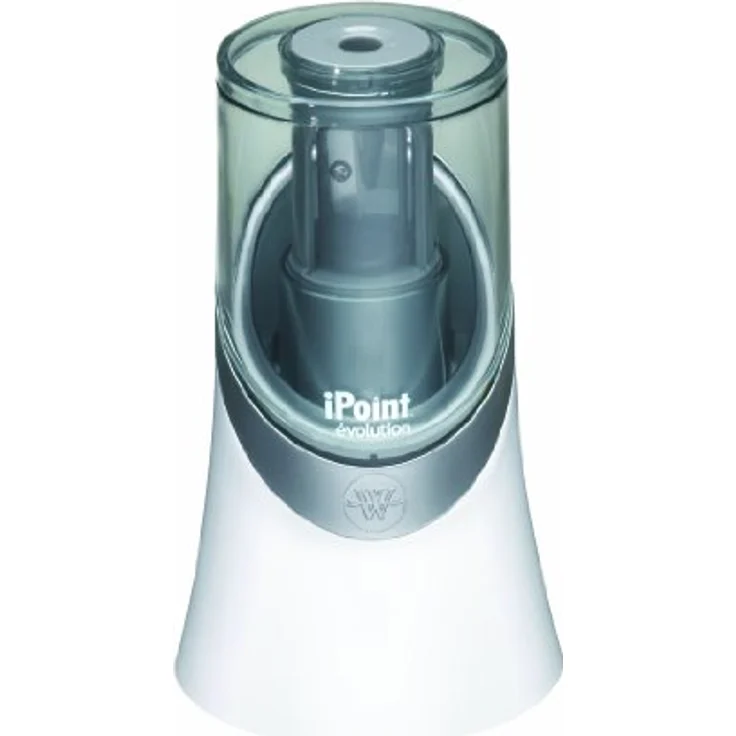 WESTCOTT iPoint Evolution Anspitzer, batteriebetrieben für Stifte bis 8 mm Ø, weiß, großer Auffangbehälter, automatische Spitzfunktion, Titannitrid beschichtete Klingen – Bild 1