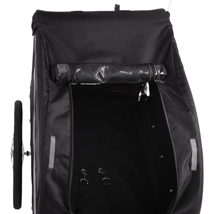 Flamingo Tybalt, Fahrradanhänger für Hunde mit metallischer Konstruktion, schwarz/grau, wetterfest mit Reißverschlusstüren und Sicherheitsfunktionen – Bild 6