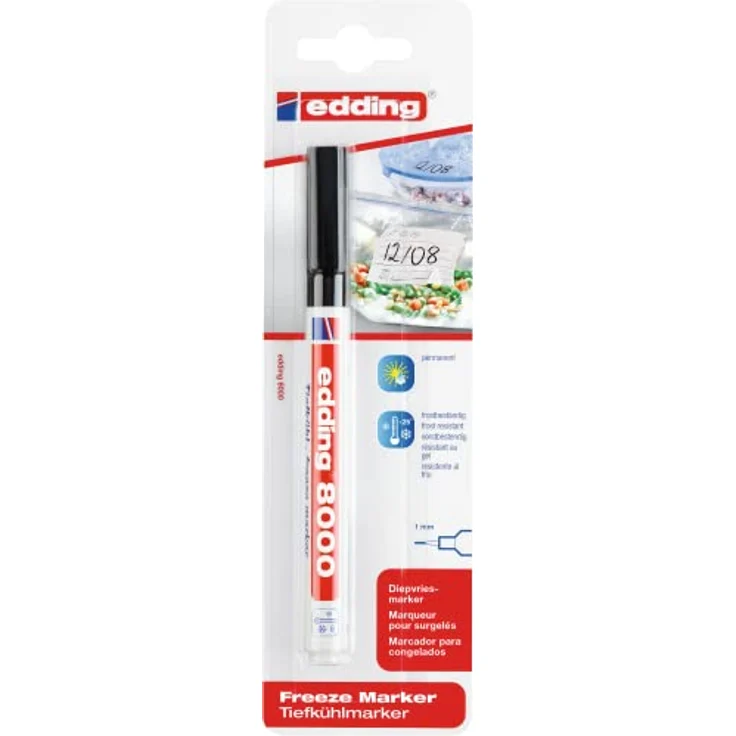 edding 8000 Tiefkühlmarker - schwarz - 1 frostsicherer Marker - Rundspitze 1 mm - zum Beschriften von Gefrierbeuteln und Gefrierbehältern - ideal für Kühlhäuser, Labore, Tupperware, Gefrierschränke. – Bild 2