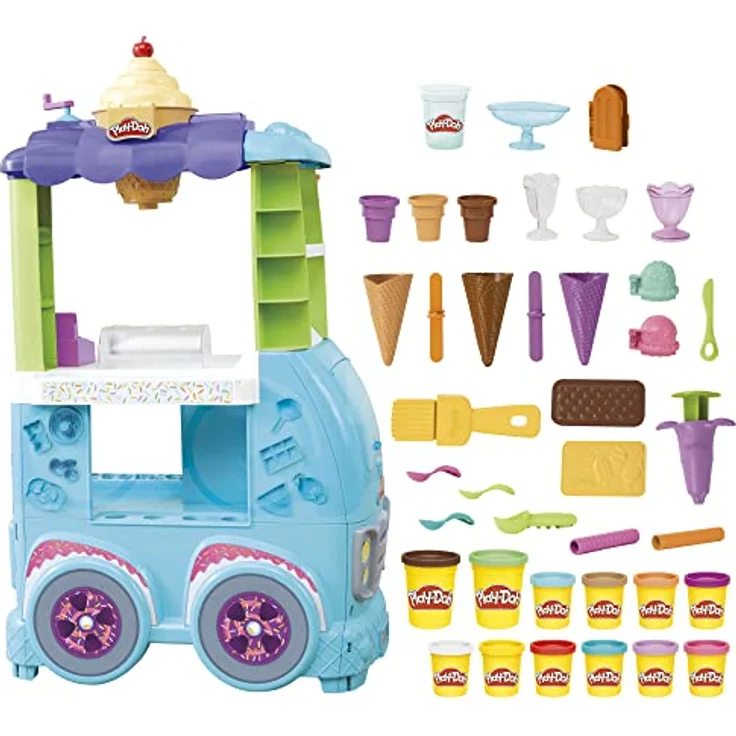 Play-Doh Kitchen Creations Großer Eiswagen, Spielset mit 27 Accessoires, 12 Dosen und realistischen Geräuschen,3 YEARS+ - Preisvergleich – Bild 2