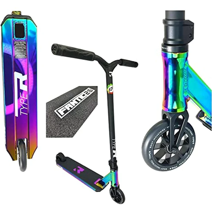 Root Industries R-Type Stunt-Scooter H= 82,5mm Park Trick Tret Roller + Fantic26 Sticker (Rainbow Neochrome) Scooter Aluminium 6061 110mm 3600g Rainbow Neochrome – Bild 1