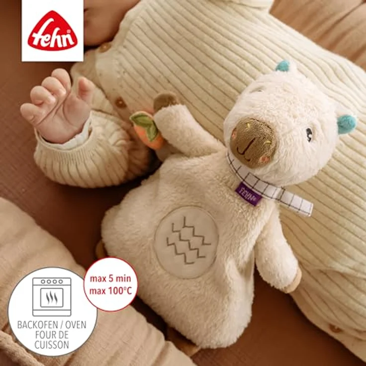 Fehn Wärmetier mit Kirschkernfüllung 25 cm - Capybara, Wärme- und Kuscheltier für Babys mit herausnehmbarem Wärmesäckchen – Bild 3