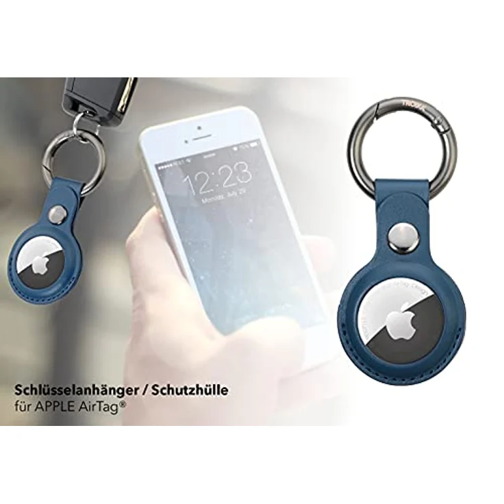 TROIKA Schlüsselanhänger Schutzhülle für APPLE AirTag® Ortungsknopf AIRTAG, Schwarzes Kunstleder mit gunmetalfarbenen Metallteilen – Bild 6