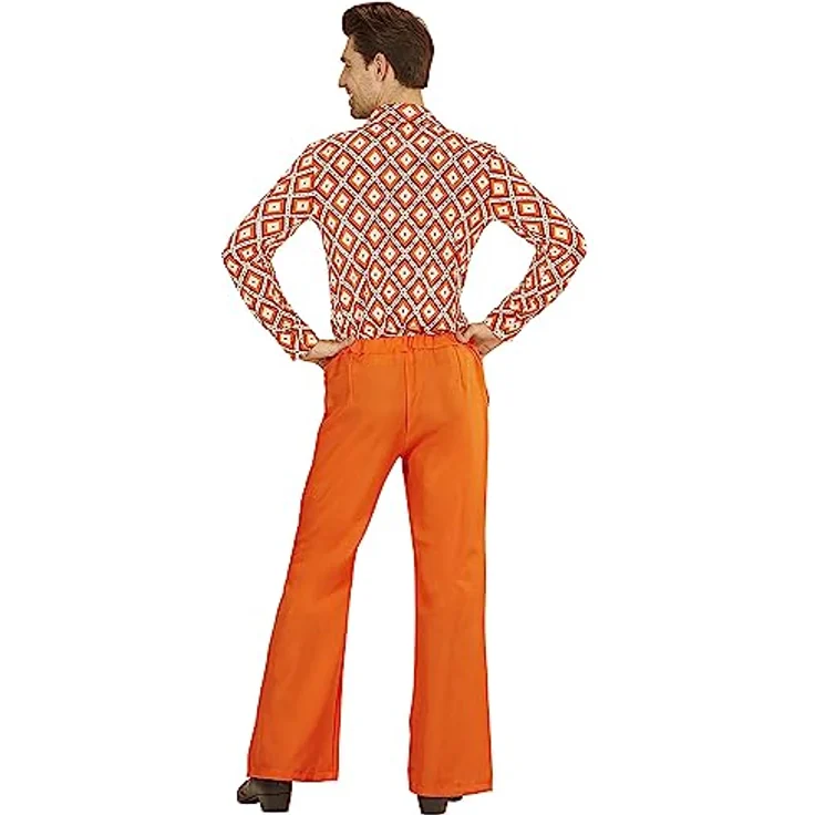 Widmann 70er Jahre Herrenhose, orangefarbene Schlaghose mit bequemen Gummizug, XXL – Bild 4