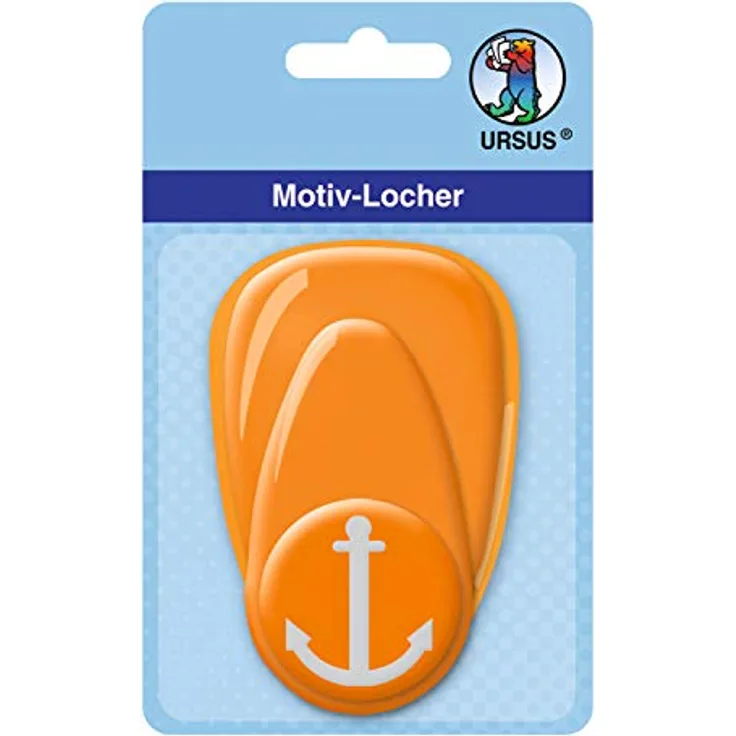 Ursus 19480013 - Motivlocher mit Hebel mittel, Anker, orange, ausgestanztes Motiv ca. 25,4 mm, aus Kunststoff mit Metallstanze, geeignet für Grammaturen von 160 220 g /qm