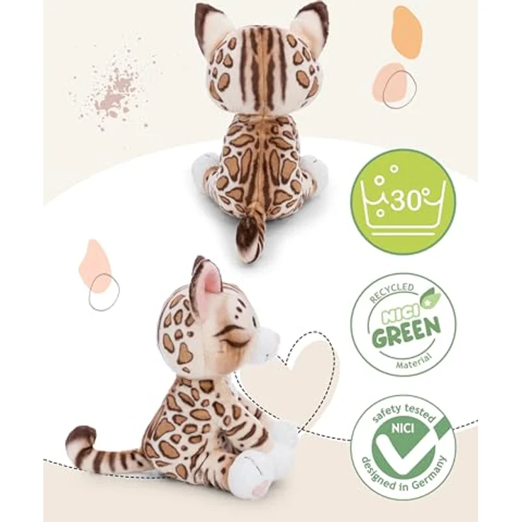 NICI Kuscheltier Bengal Katze sitzend, 25 cm aus kuschelweichem Plüsch, braun marmoriert, Teil der NICI GREEN Produktwelt – Bild 3