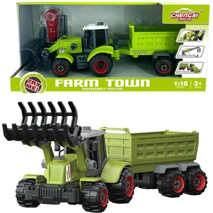 Askato Traktor mit Schaufel und Wendeanhänger, robustes Spielzeugauto für Kinder