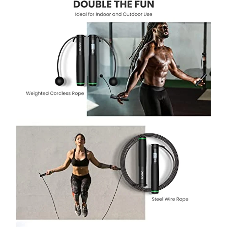 RENPHO Springseil mit Zähler, intelligentes gewichtetes Springseil für Training Fitnessübungen, verstellbares Sprungseil für Anfänger und Profis, Jump Rope mit APP-Datenanalyse, Kalorienverbrennung, schwarz. – Bild 2
