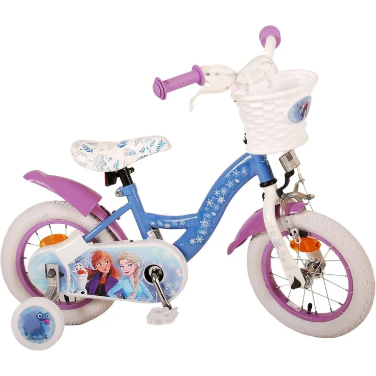 Volare Kinderfahrrad 12 Zoll Kinder Mädchen Fahrrad Rad Frozen 2 Eiskönigin Elsa 21277-SACB, Rücktrittbremse, Korb, Stützräder, Kettenschutz, Schutzbleche, Blau