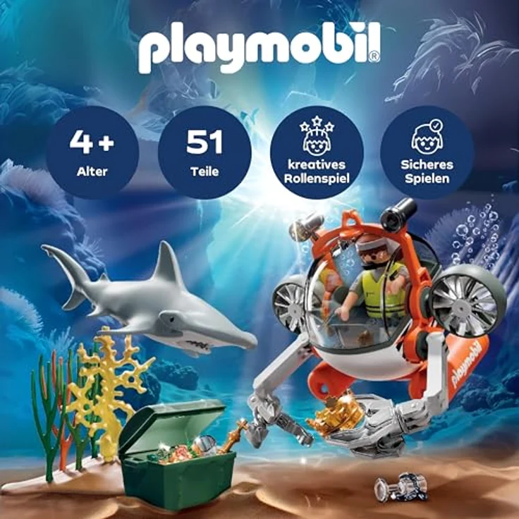PLAYMOBIL Promo Pack 71860, Schatzsuche mit schwimmfähigem U-Boot, inklusive Hammerhai und Zubehör, Spielzeug für Kinder ab 4 Jahren – Bild 2
