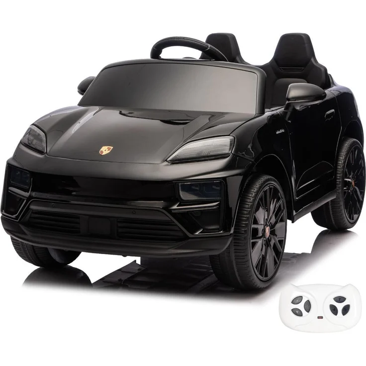 Vrooomy Porsche Macan Turbo Kinder Elektro Auto, 12V mit Fernbedienung, Bluetooth, Soft-Start, EVA-Rädern und Stoßdämpfern – Schwarz, für 1 bis 6 Jahre