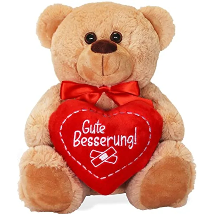 matches21 HOME & HOBBY Teddybär mit Herz/Herzteddy Gute Besserung Hellbraun/beige 25 cm - Kuscheltier Schmusetier - Geschenkidee Freundin Klassiker