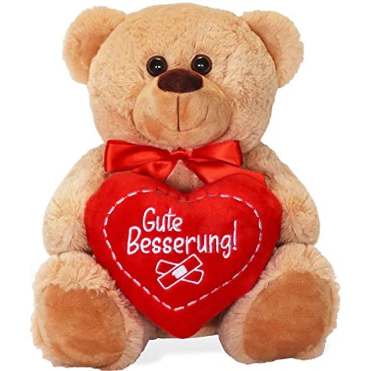 matches21 HOME & HOBBY Teddybär mit Herz/Herzteddy Gute Besserung Hellbraun/beige 25 cm - Kuscheltier Schmusetier - Geschenkidee Freundin Klassiker – Bild 1