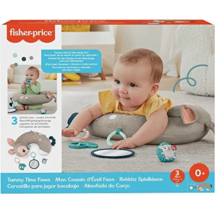 Fisher-Price HJJ16 - Rehkitz Spielkissen zum Spielen in Bauchlage mit Spiegel, BPA-freiem Beißring und süßer Igel-Rassel, Babyspielzeug für Neugeborene ab der Geburt - Preisvergleich – Bild 8