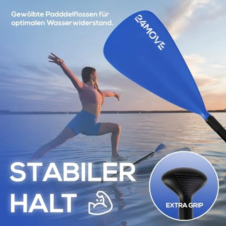 24MOVE® Einzelpaddel Stechpaddel aus leichtem Aluminium für SUP und Kajak, verstellbar, 210 cm, blau – Bild 6