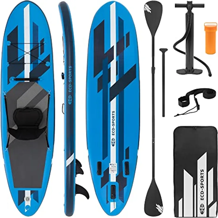 ECD Germany Aufblasbares Stand Up Paddle Board Kajak Sitz, 320 x 82 x 15 cm, Blau, PVC, bis 120 kg, inkl. Pumpe, Tragetasche, Zubehör, SUP Board mit Sitzfunktion