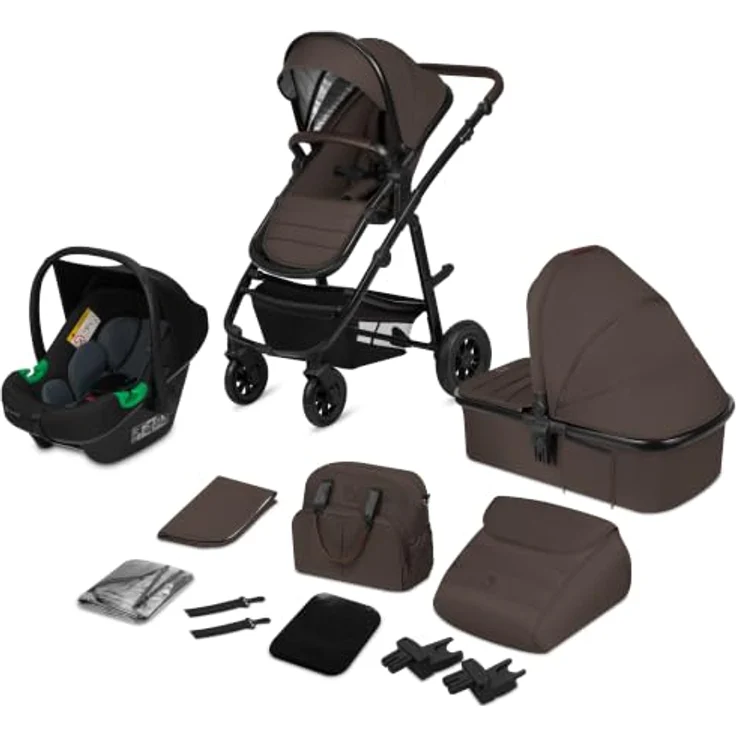 Lionelo Amber Kombikinderwagen 3 in 1, mit Sportwagenaufsatz, Babywanne, Autositz, Tasche, Moskitonetz, Regenschutz - Brown Chocolate – Bild 1