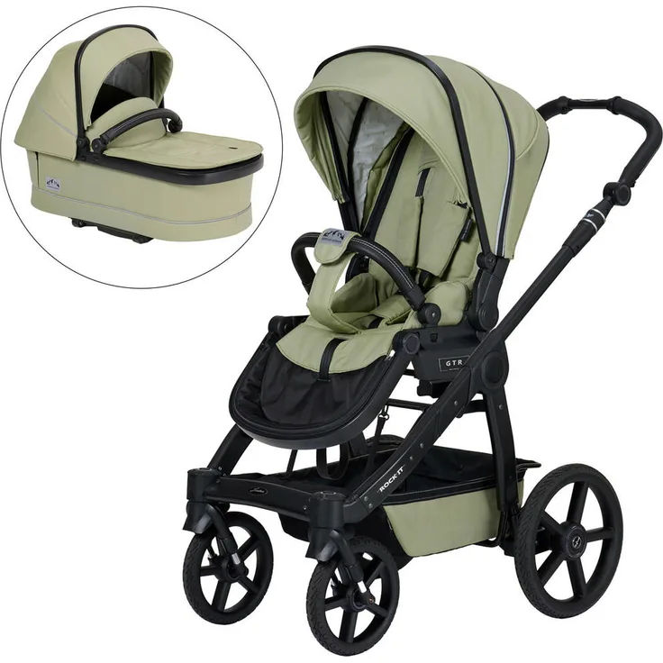 Hartan Kinderwagenset Rock IT Outdoor, Kombikinderwagen in Hellgrün, 3-teilig, EN 1888, UV 50+, Made in Germany, mit Federung und 5-Punkte-Gurt