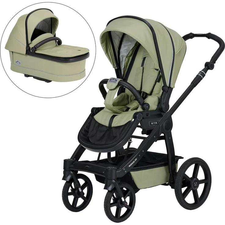 Hartan Kinderwagenset Rock IT Outdoor, Kombikinderwagen in Hellgrün, 3-teilig, EN 1888, UV 50+, Made in Germany, mit Federung und 5-Punkte-Gurt