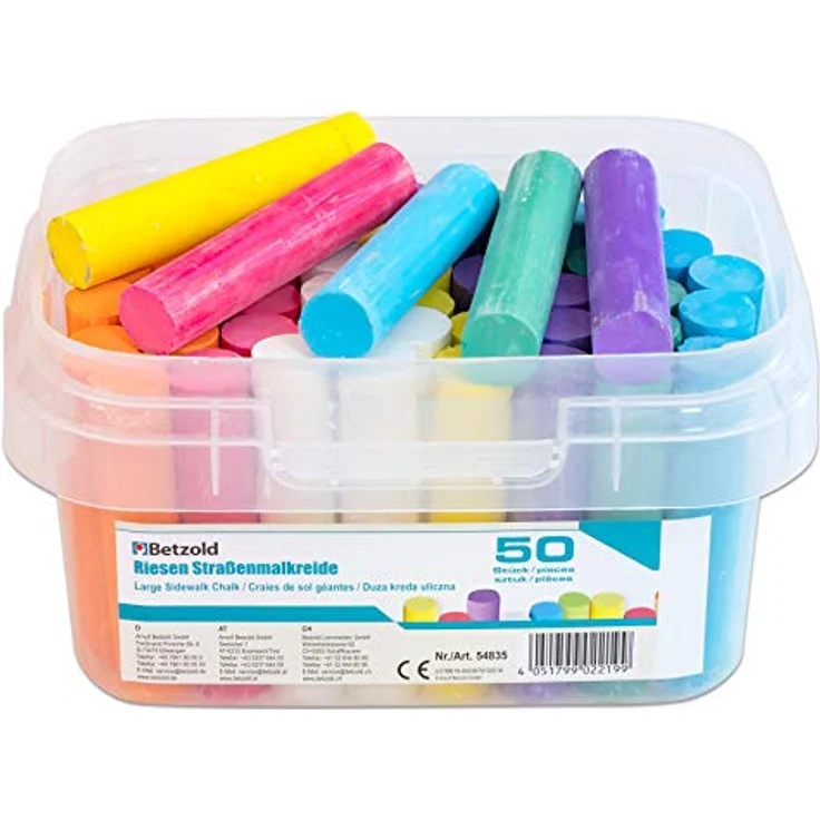 Betzold Straßenmalkreide, 7 Farben für Kinder, Outdoor Kunst, praktisches Eimerchen – Bild 1