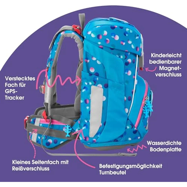 Step by Step Schulranzen-Set FIT „Dolphin Finja“, 5-teilig, ergonomischer Tornister, blau, Delfin-Design, höhenverstellbar mit Hüftgurt, 19L, mit Reflektoren für Mädchen ab der 1. Klasse – Bild 3