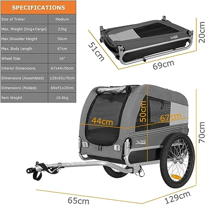 TIGGO Fahrradhundeanhänger Tiggo VS Pets M Hundeanhänger Fahrradanhänger Hundefahrradanhänger, Stabile Konstruktion aus pulverbeschichtetem Stahl, wasserdichtes Polyester 600d, Reflektoren für Sicherheit, 30 kg Zuladung, StVZO zugelassen, blau – Bild 5