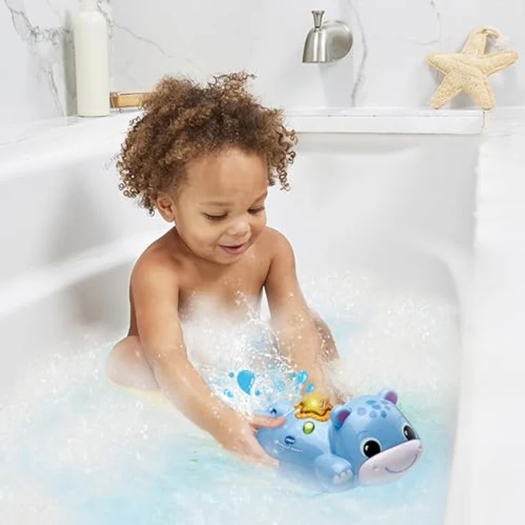 Vtech Badespaß Nilpferd, schwimmendes Spielzeug mit Wassersensor und leuchtender Seesterntaste, türkis – Bild 3