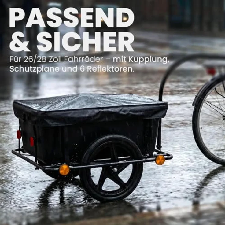 CLP Fahrradanhänger Haarlem, 2-in-1 Transportlösung mit Kupplung und wetterfester Plane bis 80 kg für 26-28 Zoll Fahrräder, schwarz – Bild 5