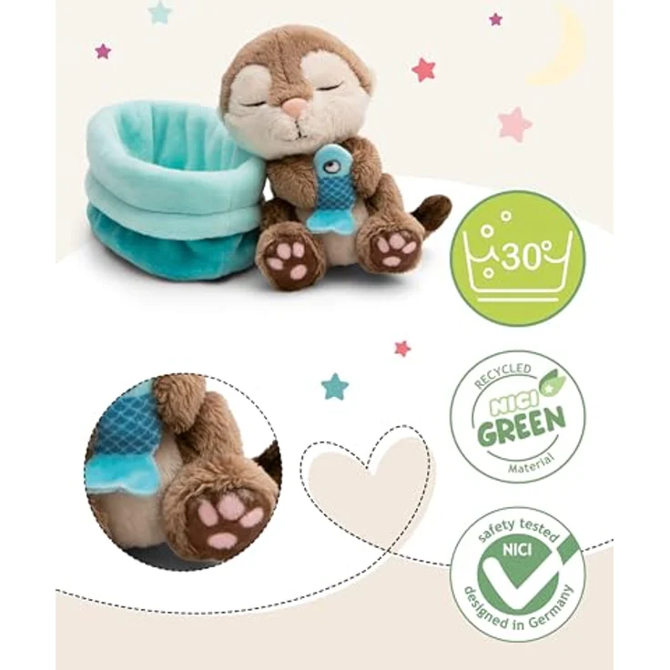 NICI Kuscheltier Otter mit Fisch 12cm schlafend im Körbchen - grau - Stofftier aus weichem Plüsch, niedliches Plüschtier zum Kuscheln und Spielen - für Kinder & Erwachsene – Bild 3
