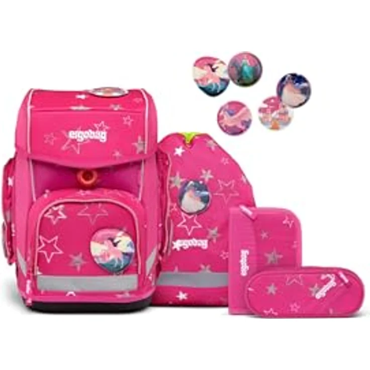 ergobag Schulranzen Cubo (5tlg., rot/schwarz), ergonomisch, mit Sportbeutel, Federmäppchen, Schlampermäppchen, Kletties und Recycling-Material – Bild 1