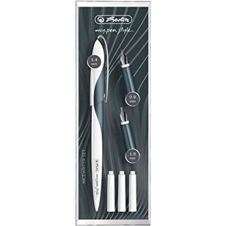 Herlitz Füllfederhalter herlitz Kalligraphie-Set my.pen Nicewriter "Dark Shale" 8-teiliges Kalligraphie Set, ergonomische Griffzone, inkl. 3 Griffstücken, 4 Patronen, Federstärke: 0,9mm, 1,4mm und 1,9mm – Bild 2