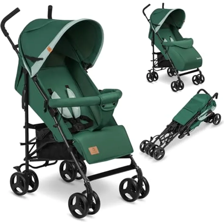 LIONELO Elia Buggy Klein Zusammenklappbar Kinderwagen Bis 15 Kg, Rücken Und Fußstützenverstellung Hinterradbremse, Moskitonetz, Beinwärmer, Einkaufskorb