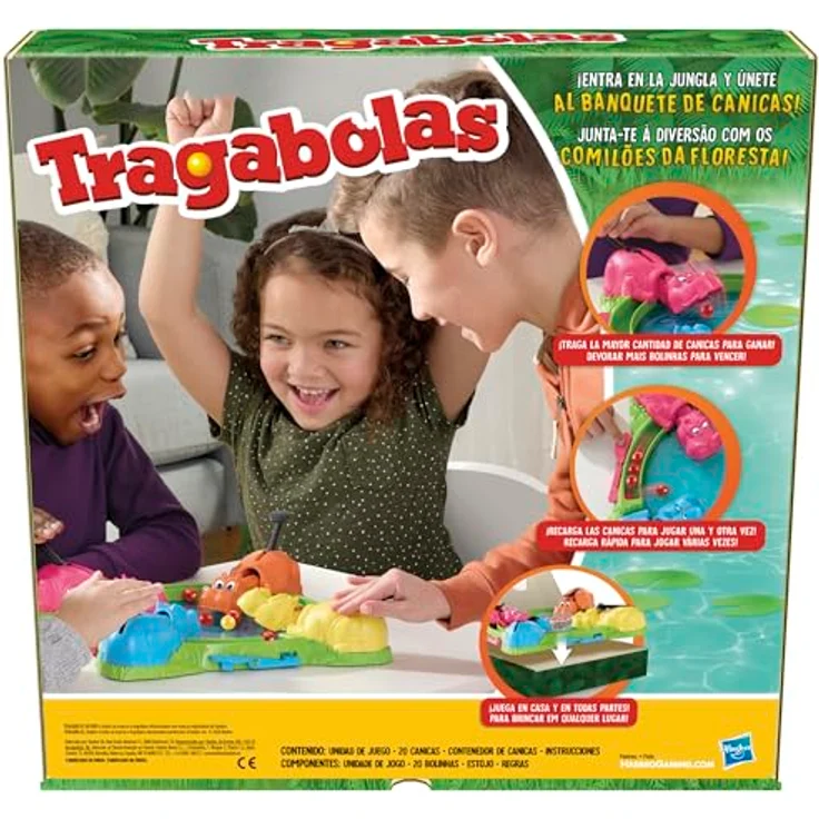 Hasbro Gaming Tragabolas Comilon, Brettspiel für 2 bis 4 Spieler, spanisch-portugiesische Version, Kinderspielzeug ab 4 Jahren mit einfacher Murmelversorgung und praktischer Aufbewahrung – Bild 4