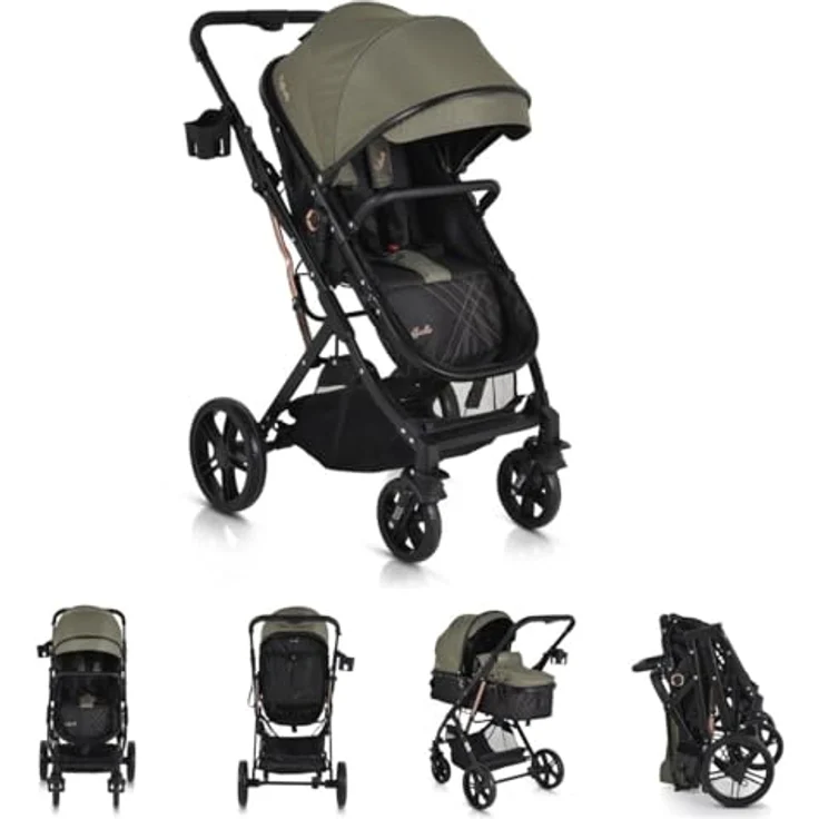 Moni Rafaello 2 in 1, Kombikinderwagen mit Tragetasche, Sportsitz umwandelbar, inkl. Fusssack, Moskitonetz und Becherhalter, grau – Bild 2